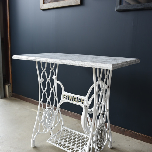 1065 白ペンキのミシンテーブルデスク学習机レトロビンテージ