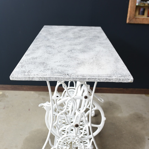 white & gray エイジング塗装 アンティークミシンテーブル 85×45