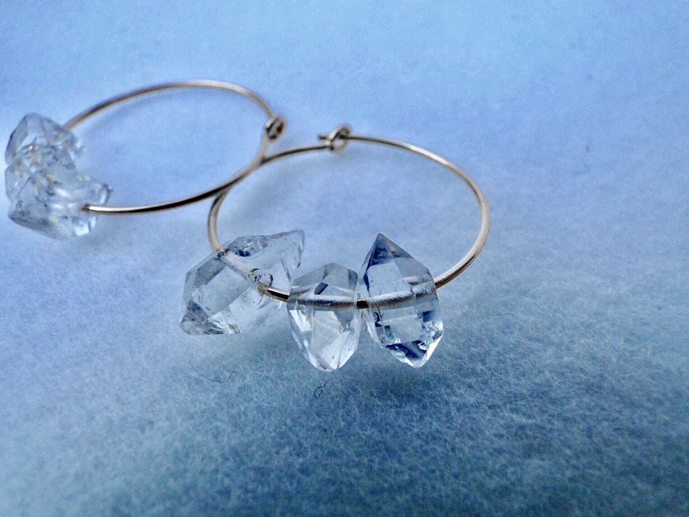14kgf  ハーキマーダイヤモンドのフープピアス〜HERKIMER DIAMOND〜