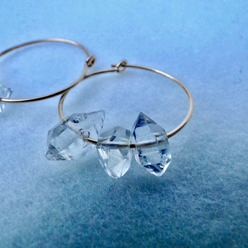 14kgf ハーキマーダイヤモンドのフープピアス〜HERKIMER DIAMOND 