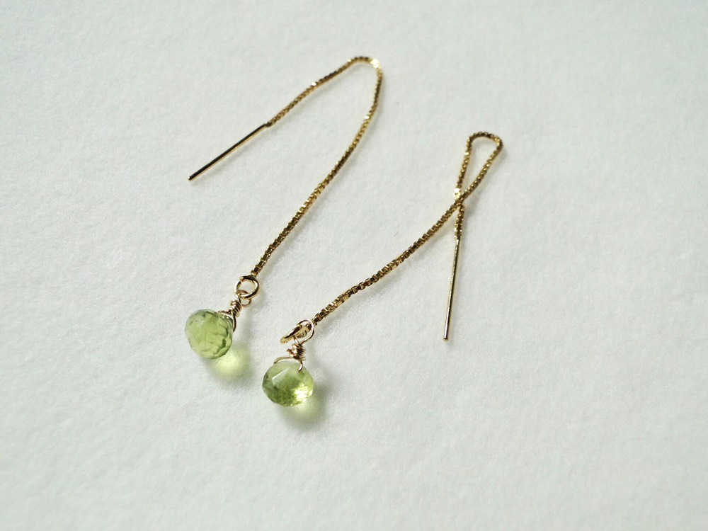 14kgf   ペリドットシンプルロングピアス〜Peridot〜