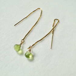 14kgf   ペリドットシンプルロングピアス〜Peridot〜 1枚目の画像