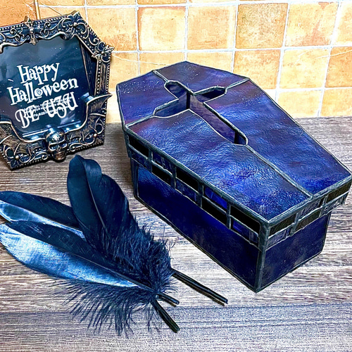 ハロウィン、キャンディボックス、ドラキュラの棺ステンドグラス ハロウィン、キャンディボックス、ドラキュラの棺ステンドグラス