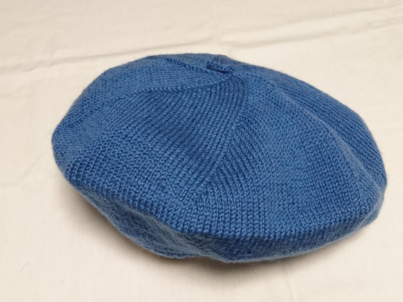メリノウール手編みベレー帽 ブルーグレー 1枚目の画像