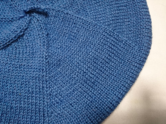 メリノウール手編みベレー帽 ブルーグレー 3枚目の画像