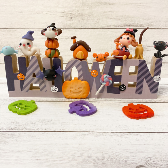 ミニチュア ハロウィン 文字プレート 樹脂粘土 粘土細工 Halloween