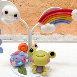 確認用オリジナル木工♡トールペイント ナチュラル雑貨 ハンドメイド かえる 梅雨 1800円☆カエルのウキウキ梅雨作品 ミニチュア 粘土細工 かえる