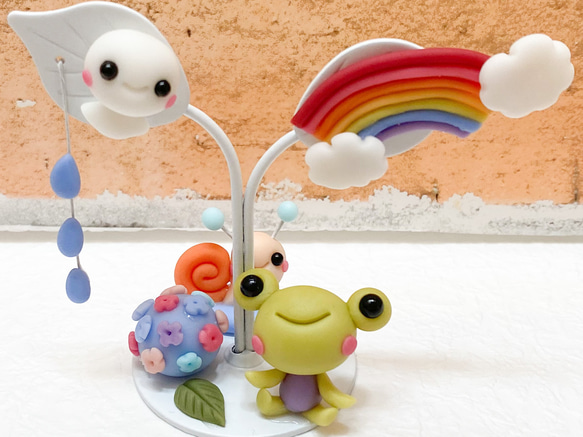 確認用オリジナル木工♡トールペイント ナチュラル雑貨 ハンドメイド かえる 梅雨 1800円☆カエルのウキウキ梅雨作品 ミニチュア 粘土細工 かえる