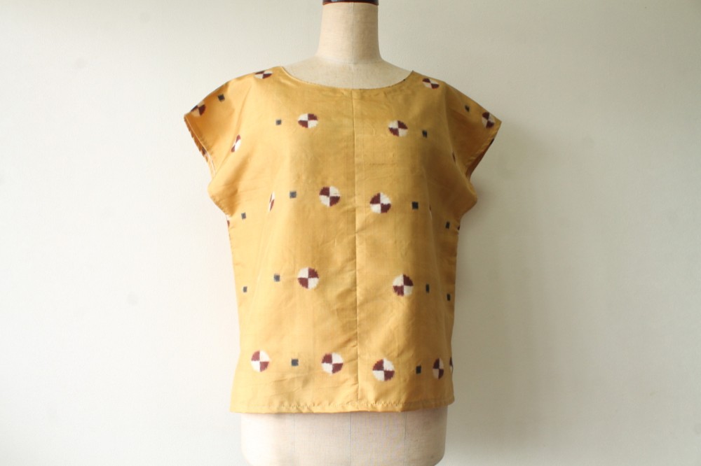☆銘仙着物ブラウス☆からし色♪/31kb39