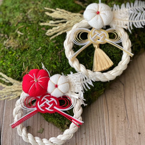 しめ縄ミニ 紅白の梅で凛として迎える正月飾り ❗️最終発送12月27日
