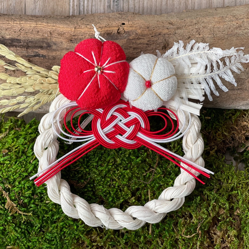 しめ縄ミニ 紅白の梅で凛として迎える正月飾り ❗️最終発送12月27日  