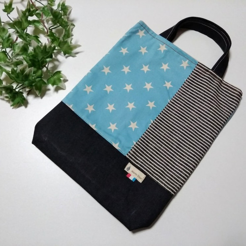 ☆こまさん様オーダー品☆ レッスンバック型 星柄ライトブルー 
