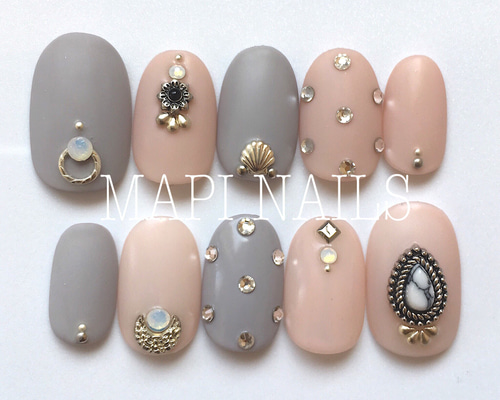 【No.040】ネイルチップ♡グレーネイル♡ニットネイル♡マットコート No.040】ネイルチップ♡グレーネイル♡ニットネイル♡マットコート