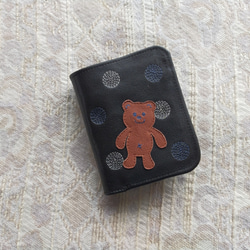 刺繍革財布『SHABON＆bear』BLACK（牛革）二つ折りミニ財布☆ 1枚目の画像