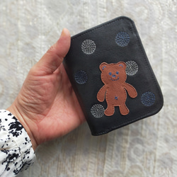 刺繡皮革錢包“SHABON &amp; bear”BLACK（牛皮）對折迷你錢包☆ 第5張的照片