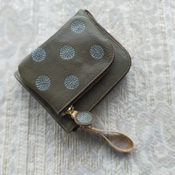 刺繍革財布 『SHABON』khaki×水色☆ 二つ折りミニ財布☆ 2枚目の画像