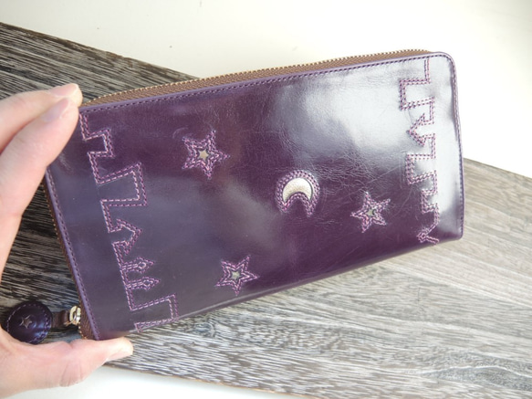 革財布『街★』つや紫（牛カーフ）ラウンドファスナー型 10枚目の画像