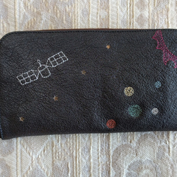 刺繍革財布『宇宙』パール濃グレー×colors（ヤギ革）ラウンドファスナー型 5枚目の画像