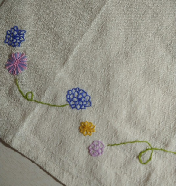 花の手刺繍カフェカーテン 3枚目の画像