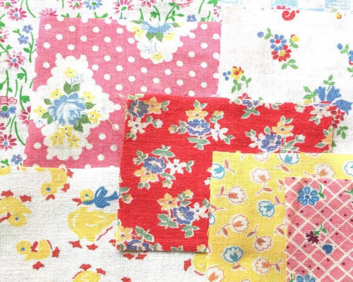 フィードサック・ヴィンテージ・アニマル柄生地セット フィードサック 布 水色 動物柄 アルファベット 1930年代 アメリカ