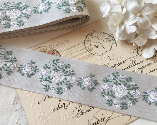 フランスアンティーク2点セット✨小さな薔薇リボンバッグと刺繍入り