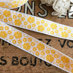 ヴィンテージ刺繍リボン・黄色お花とドット50cm 1枚目の画像