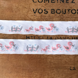 フランスのヴィンテージ刺繍リボン・ピンクのアヒルさん 60cm 2枚目の画像