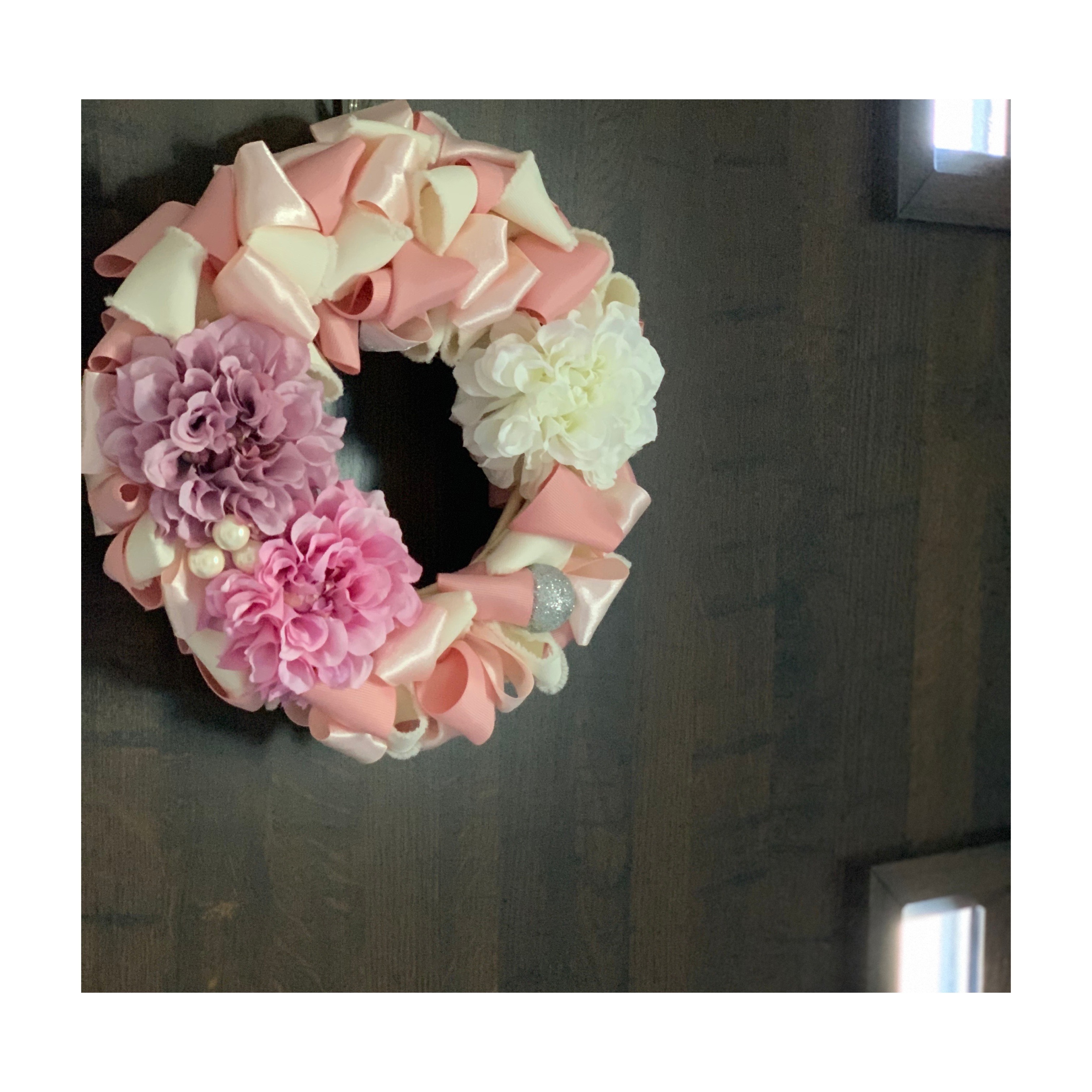 大人気お花とリボンリース