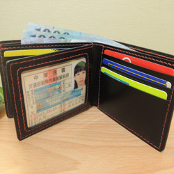 陰のデザインハンドメイドレザーグッズ - メンズクラシックレザールーズリーフ大容量2倍の短い財布 - 黒 5枚目の画像