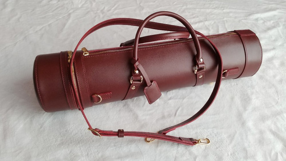 Cr様ご注文の雅楽・笛ケース（ショルダーベルト付き・ワインレッド色