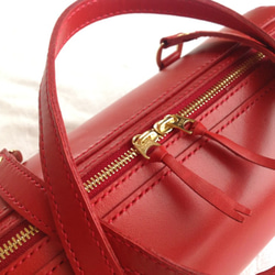 【受注制作】直径１４ｃｍヌメ革円筒バッグ（赤色　&　各種色） 3枚目の画像
