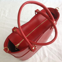 ［受注制作］ヌメ革製トートバッグ（ショルダーベルト付き・赤色・その他選択可） 5枚目の画像