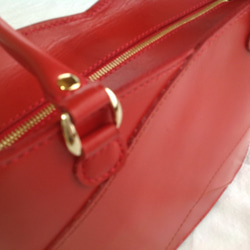 ［受注制作］ヌメ革製トートバッグ（ショルダーベルト付き・赤色・その他選択可） 6枚目の画像