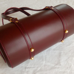 Yu様ご注文の円筒バッグ（直径１5ｃｍ、ワインレッド色） 5枚目の画像