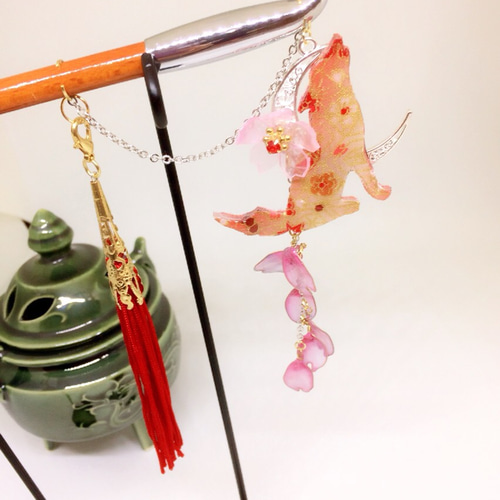 夜桜狼のなく頃に。 蓄光と煙管 かんざし ディップアート サクラ