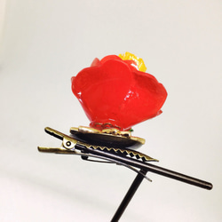 赤椿のミニヘアクリップ 着物 浴衣 和装小物 2枚目の画像