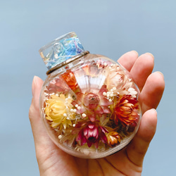 ガラスポッドの万華鏡『フラワーポッド』ドライフラワーヘリクリサム/light blue 2枚目の画像