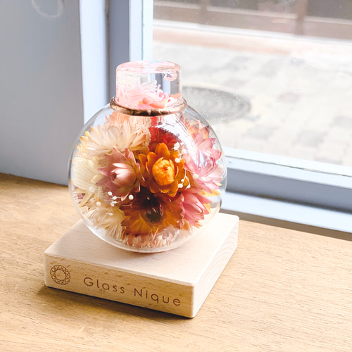 ガラスポッドの万華鏡『フラワーポッド』ドライフラワーヘリクリサム