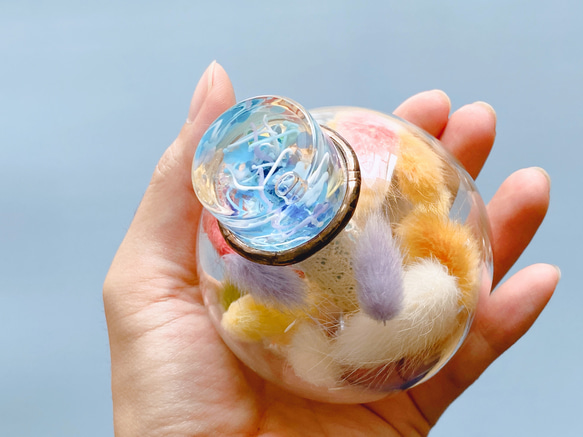 ガラスポッドの万華鏡『フラワーポッド』ドライフラワー　ハニーテール/light blue 