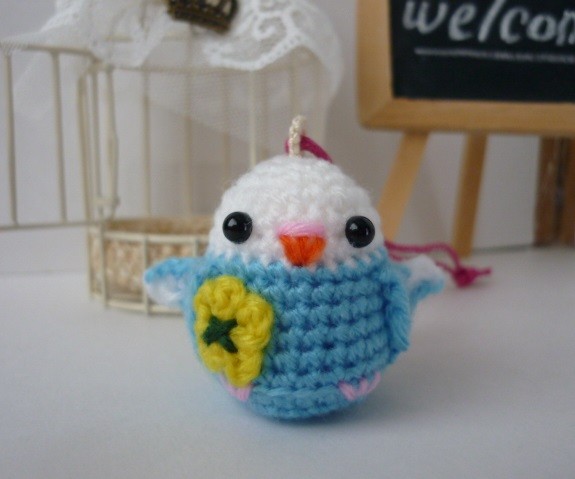 セキセイインコ☆あみぐるみ 携帯タイプ あみぐるみ けいとどー