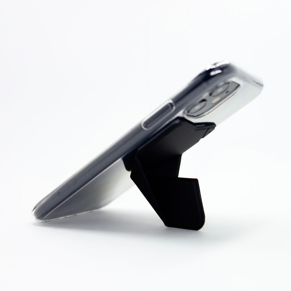 iPhone12 iPhone12pro ケース スマホスタンド スマホグリップ 折りたたみ式 ワイヤレス充電対応 黒 2枚目の画像