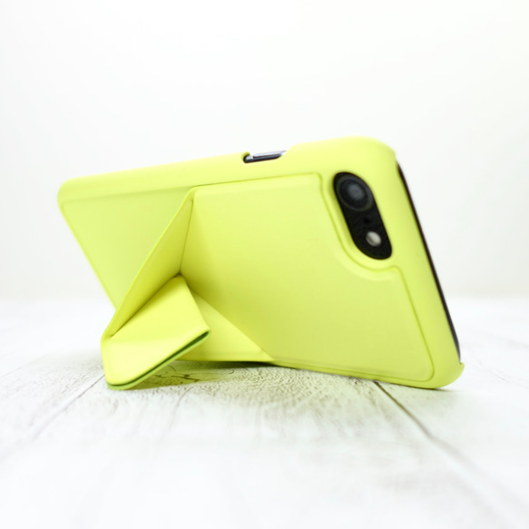 iPhoneSE iPhone8 iPhone7 ケース スマホスタンド スマホグリップ マグネット内蔵 黄緑 4枚目の画像
