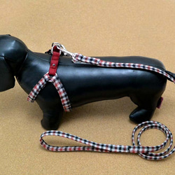 【完成品】ウール生地のハーネス・リード・首輪の3点セット　小型犬用　秋冬向け　チェック柄 8枚目の画像