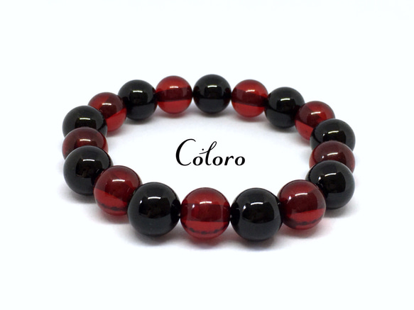 ☆10mm☆プレストレッドアンバー（琥珀）・ブラックオニキス