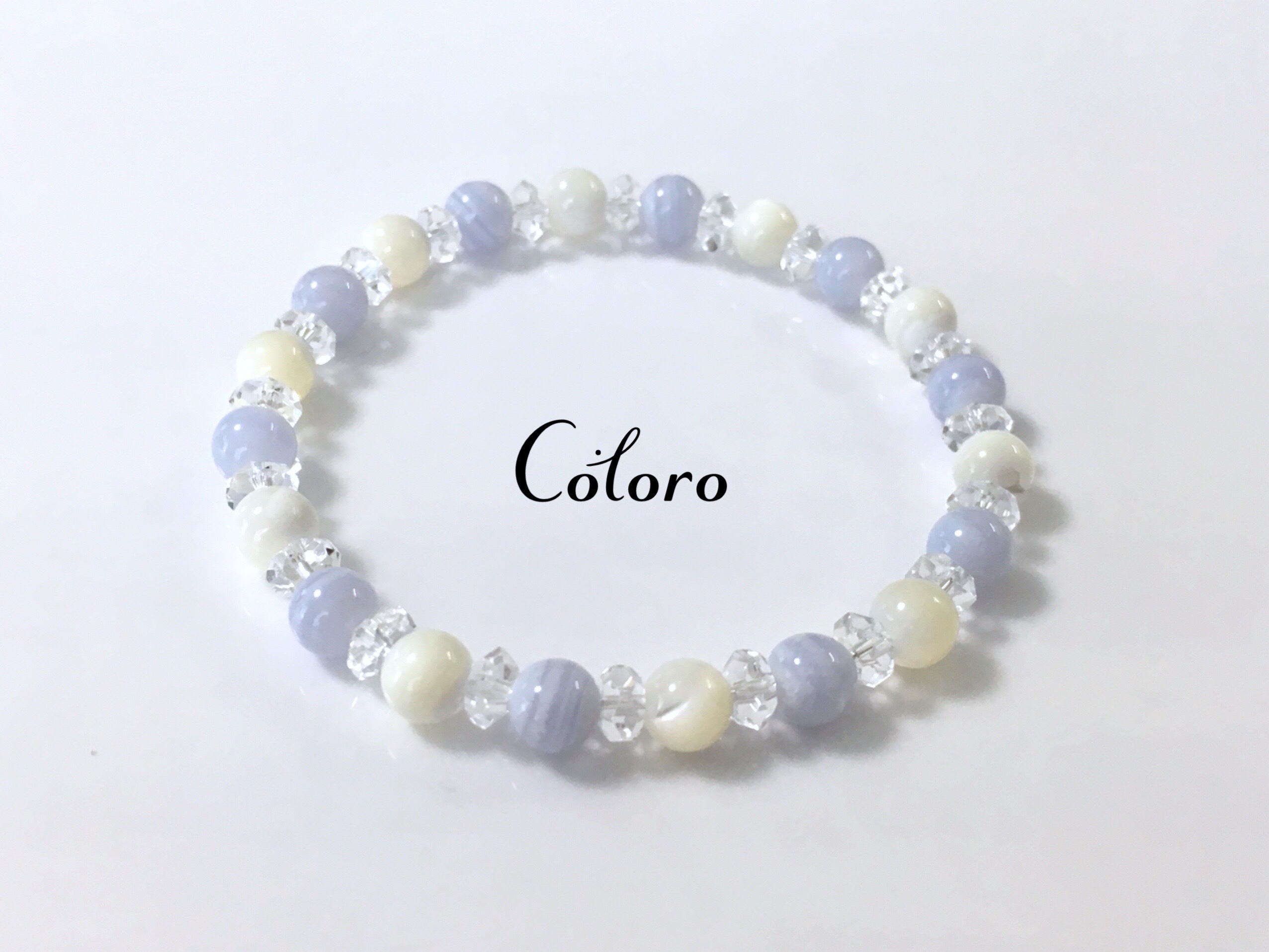 ☆6mm ブルーレースアゲート・マザーオブパール☆誕生石☆数珠