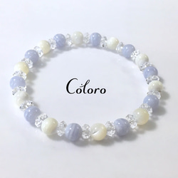 ☆6mm ブルーレースアゲート・マザーオブパール☆誕生石☆数珠☆天然石