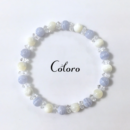 582.薔薇　蒼　ブルー　天然石　マザーオブパール　オーロラ ブレスレット 582.薔薇 蒼 ブルー 天然石 マザーオブパール オーロラ ブレスレット