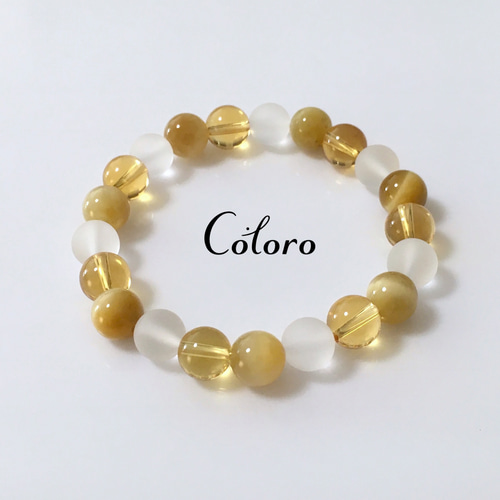 ゴールドタイチンルチル皇帝龍彫り&イエローマニカランヒマラヤ水晶ブレス