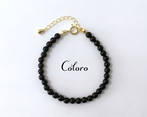 天然法螺天珠×モリオン（黒水晶）×ジルコンブレスレット モリオン 純天然 黒水晶 ブレスレット12mm[T748-1749]