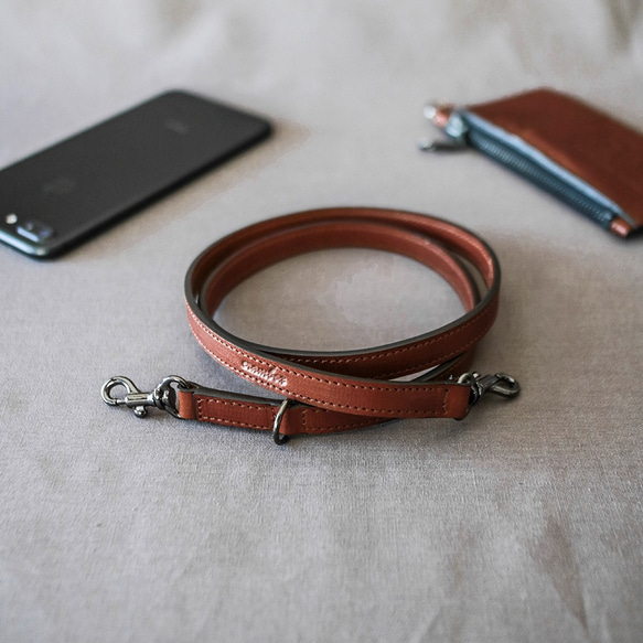 【幅12mm】 Leather Strap レザーストラップ カメラストラップ ウォレットチェーン【ブラウン】 1枚目の画像